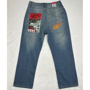 JNCO Jeans Mens 28x27 Wide Leg Skater Denim Baggy‎ Medium Wash Graphic Patch 90s